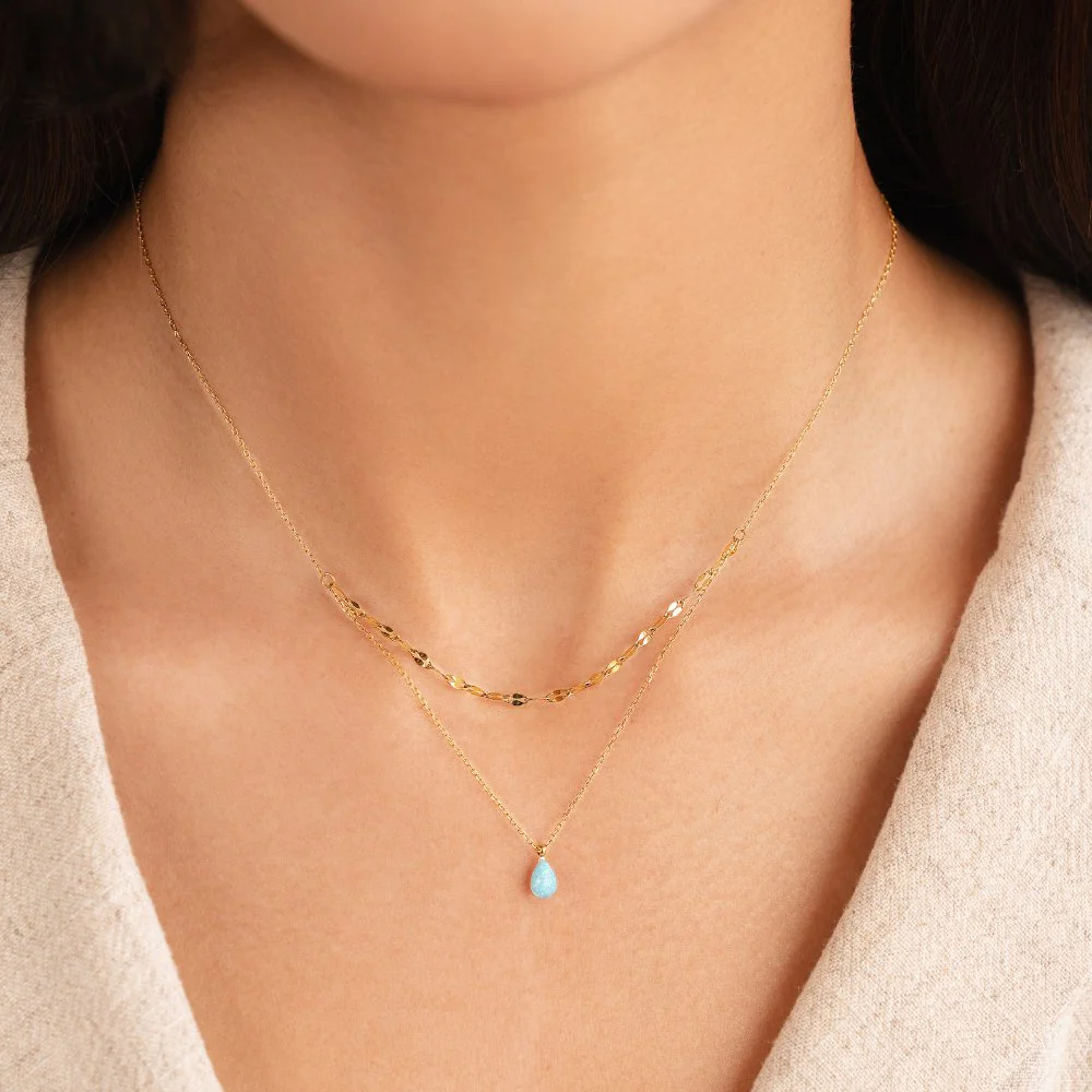 Mehrreihige Kette mit blauem Opal-Anhänger - Image 6