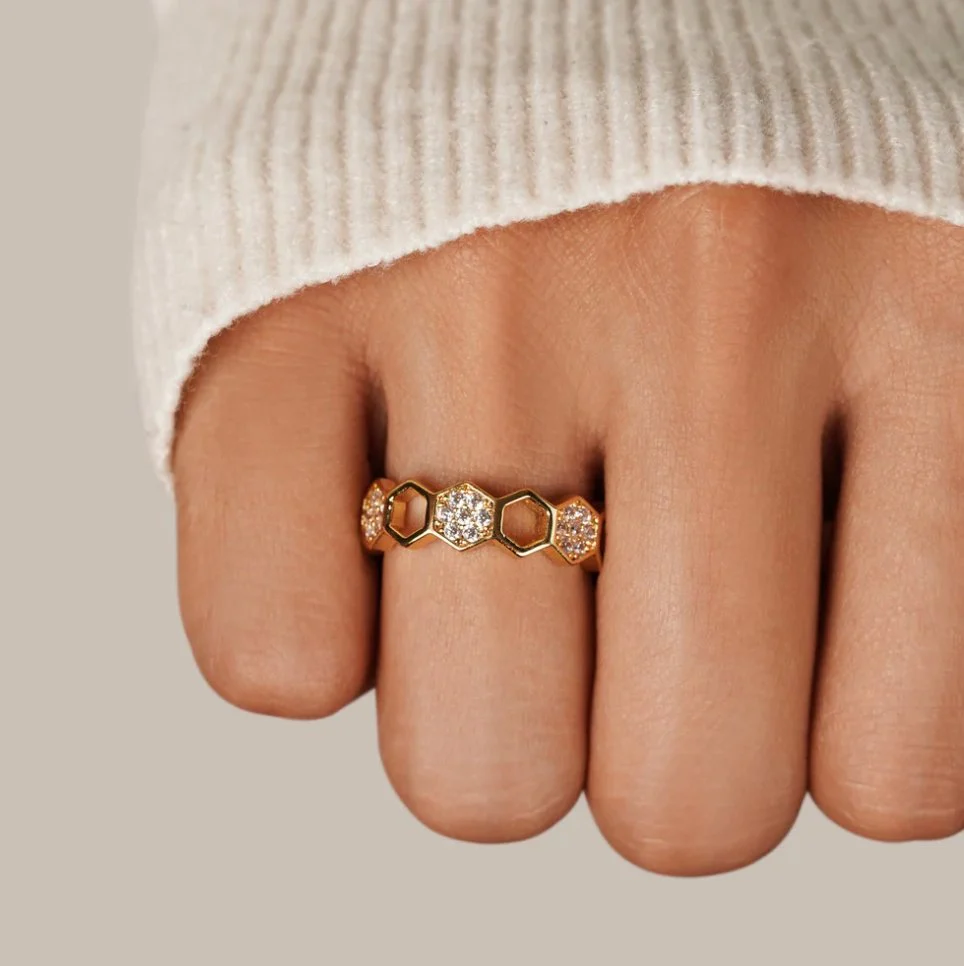 Gold & Kristall Waben-Ring - Image 2