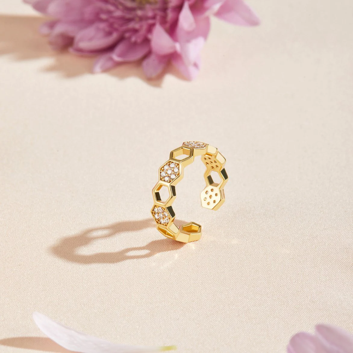 Gold & Kristall Waben-Ring - Image 3