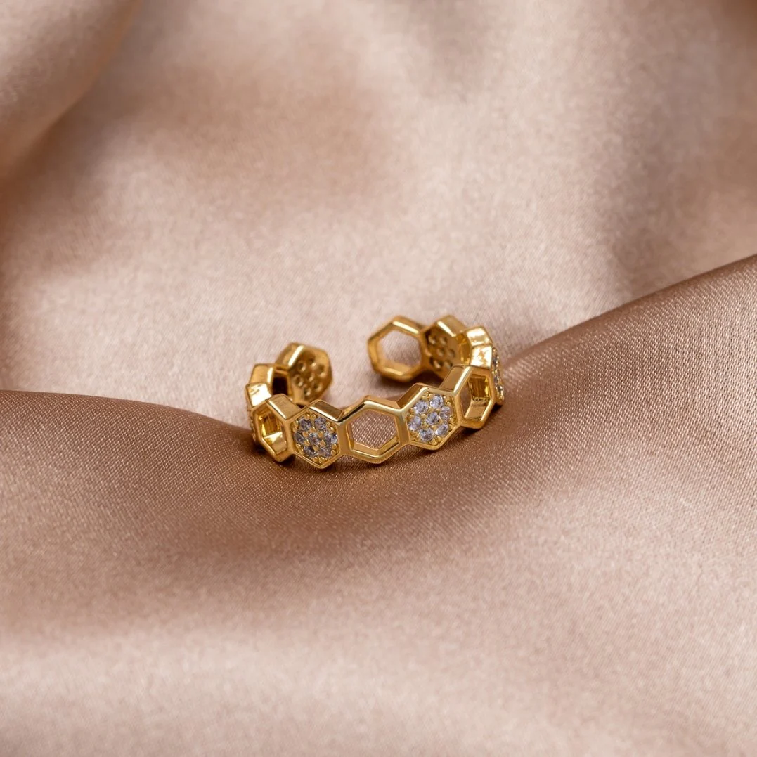 Gold & Kristall Waben-Ring - Image 6