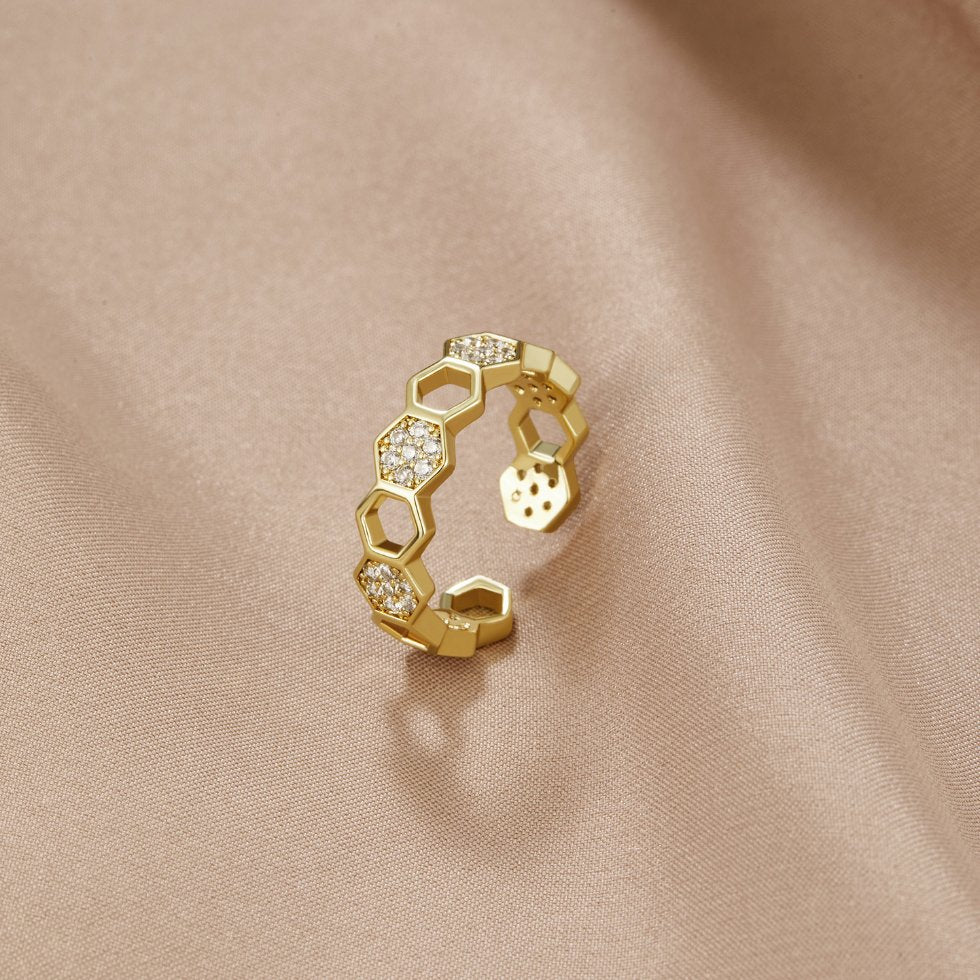 Gold & Kristall Waben-Ring - Image 8