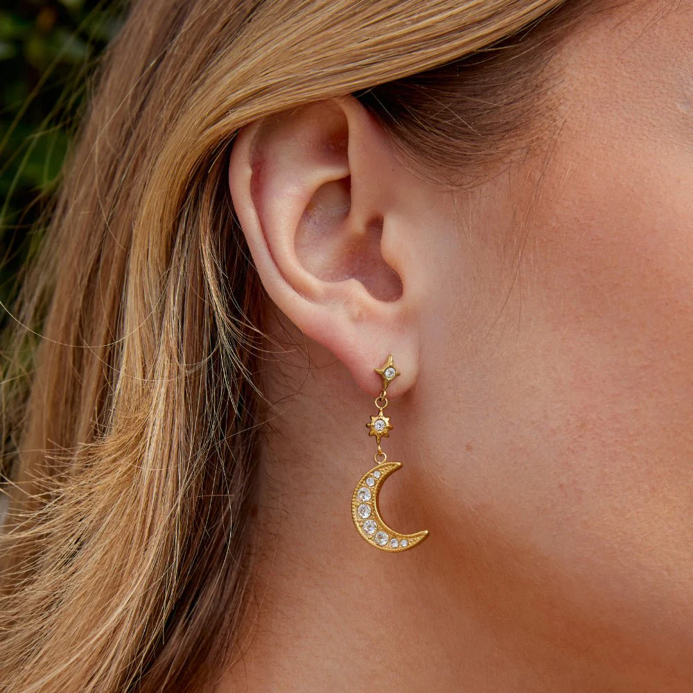 Goldene Kristall-Ohrringe mit Mond und Stern - Image 3
