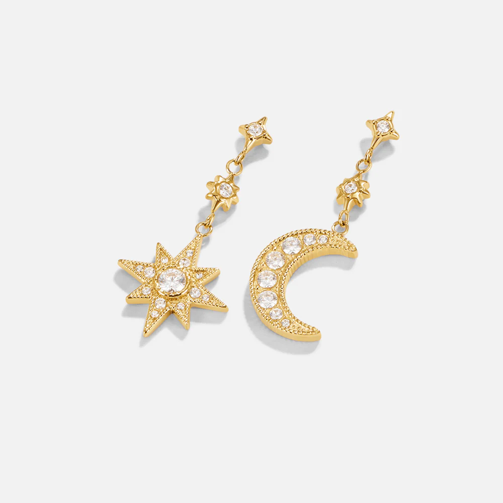 Goldene Kristall-Ohrringe mit Mond und Stern - Image 4