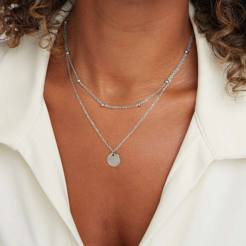 Silberne Doppelkette mit Disc-Anhänger - Image 2