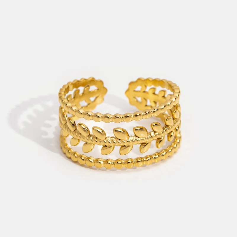 Mehrreihiger Goldring mit Blattdesign „Marissa“ - Image 4