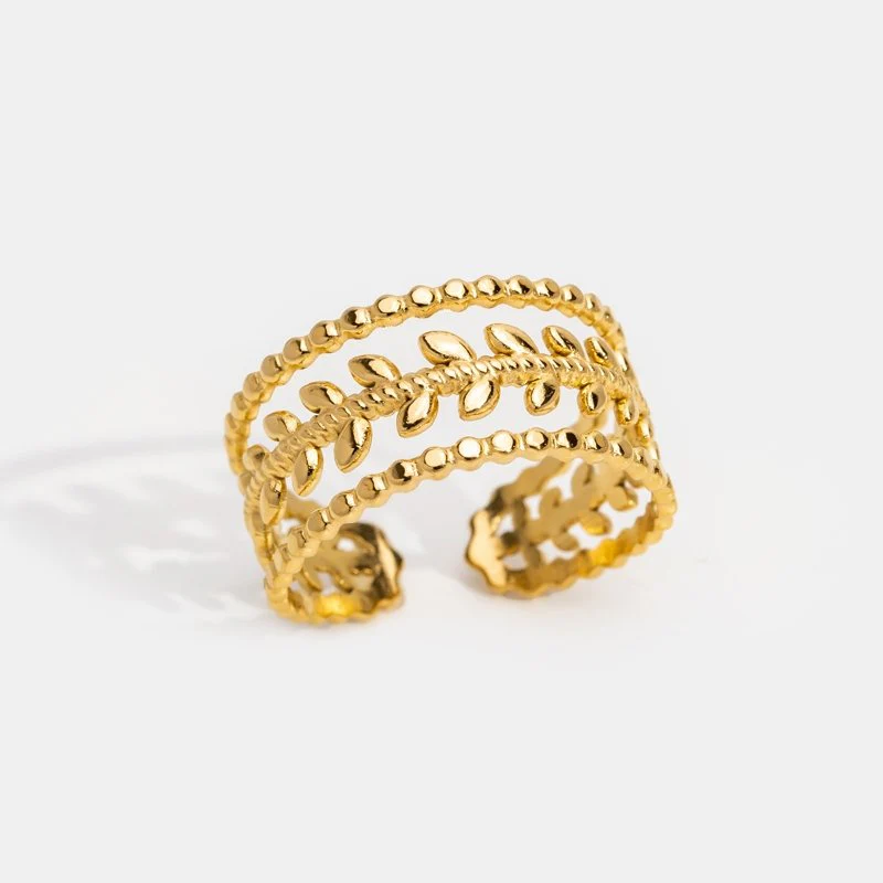 Mehrreihiger Goldring mit Blattdesign „Marissa“ - Image 5