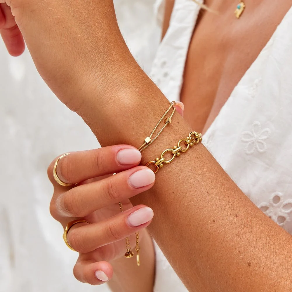 Mehrreihiges Armband mit Goldwürfeln „Mia“  - Image 4