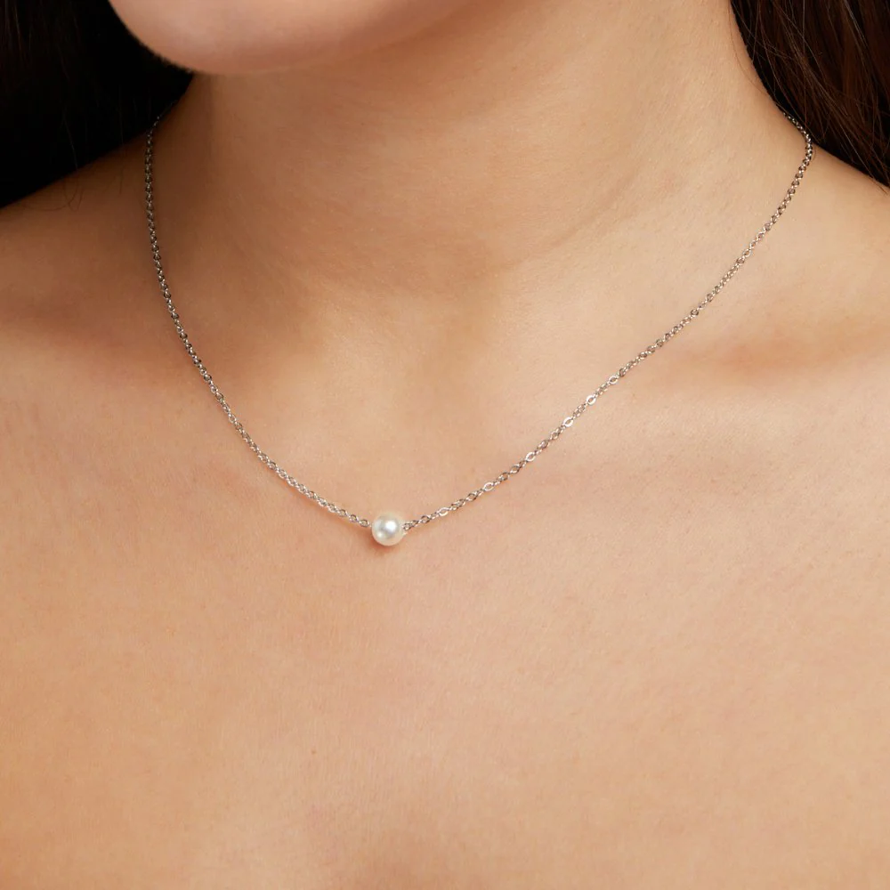 Solitär-Perlenkette Silber - Image 2