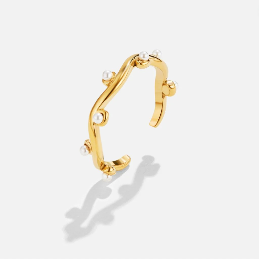 18K Goldring mit Wellen & Perle - Image 3