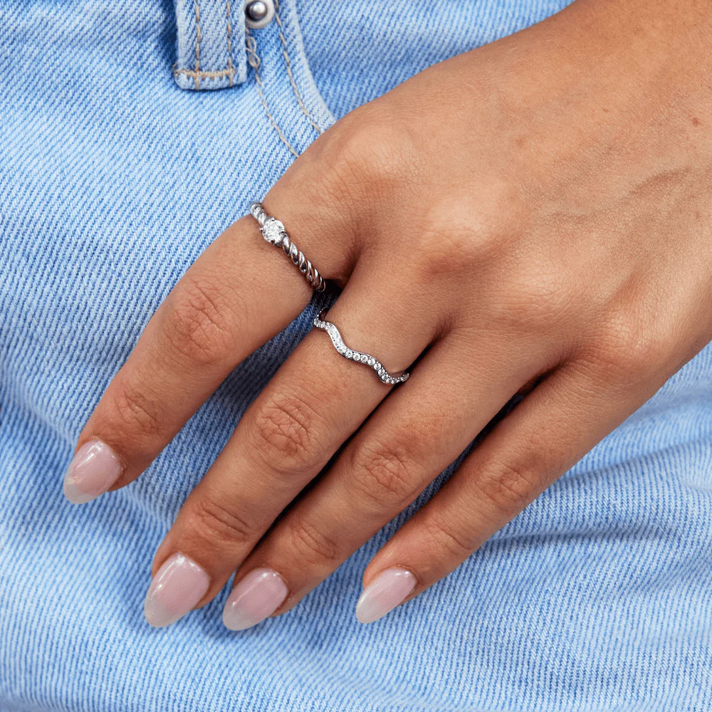 Kristallbestückter Wellenring Silber „Zenya“ - Image 2